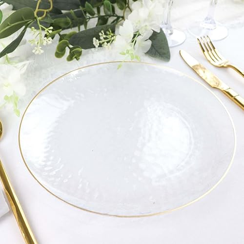 Miniatura 8 de Efavormart - Paquete de 10 platos redondos de plástico transparente martillados de 9 pulgadas con borde dorado, plato desechable para fiesta de
