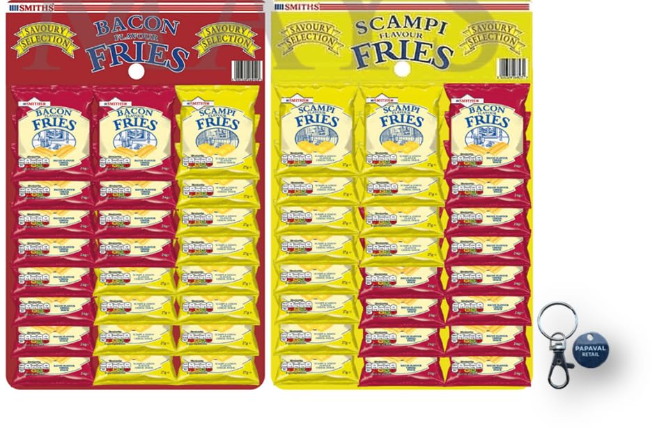 Pub Snacks Fries, Pub Card Bundle with Key Ring (Pack of 48, Mixed (12Scampi&12Bacon))