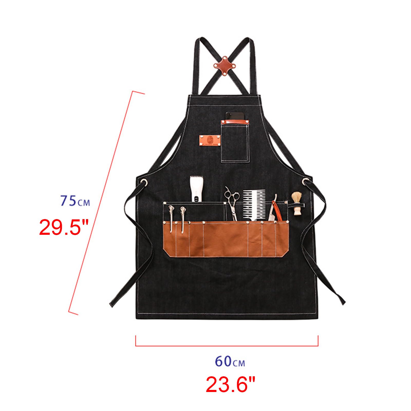 Fartuch Fryzjerski Fartuch Szefa Kuchni Uniseks Fartuch Krzyżowy Z Kieszeniami Denimowe Fartuchy Robocze Do Sklepu, Ogrodu, Restauracji, Kawiarni 5pcs,One Size