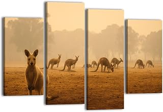 Canvas Wall Art for Bedroom 4 Panels Alpaca herd farm Drought Australia Framed Art Prints Wall Decor for Bathroom Ready to Hang Western Home Decor Office Bar