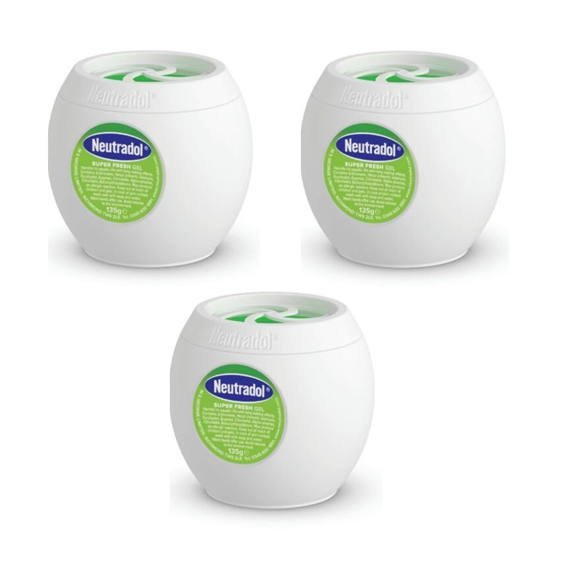 Neutradol Slow Release Gel, Air Freshener and Odour Eliminator, No Plug or Spray Needed, Super Fresh Scent Multipack of 3 x 135g