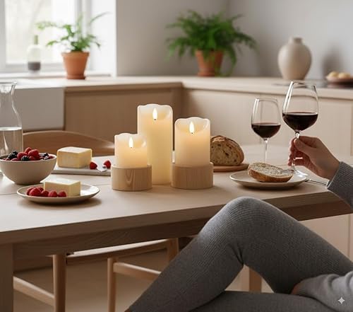 Miniatura 5 de VENTA Set of 3 Warm Ivory Pillar Candles | Real Wax Battery Operated Candles with Flickering Flame | Timeless Year-Round Decor for Weddings, Mantels