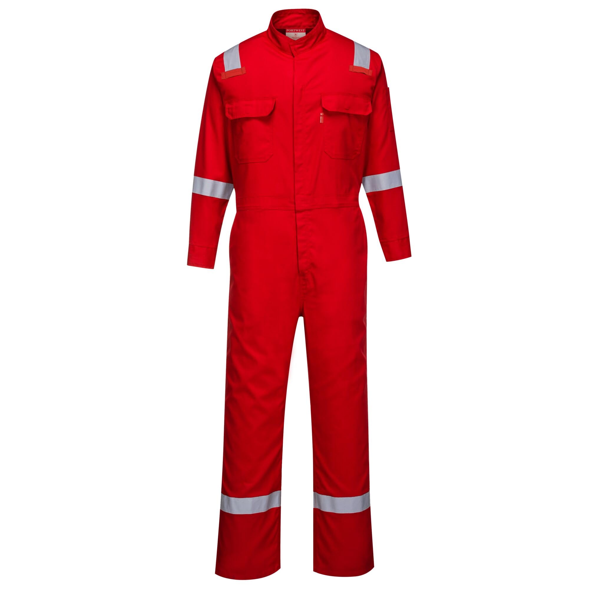 Portwest FR94 Bizflame Fire Resistant Coverall with FR Reflective Tape ASTM NFPA, Red, Small