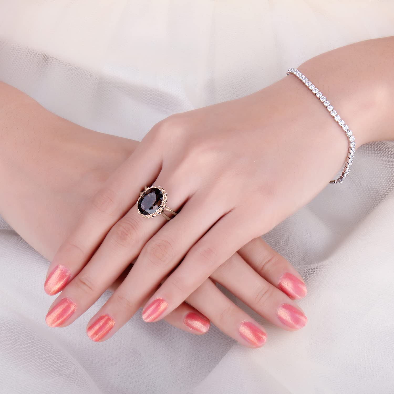 JewelryPalace Owalny 5.7ct pierścionek z prawdziwego kwarcu dymnego dla kobiet, pierścionek ze srebra próby 925 dla kobiet, pierścionek koktajlowy ze srebra 925 różowe złoto i złoto