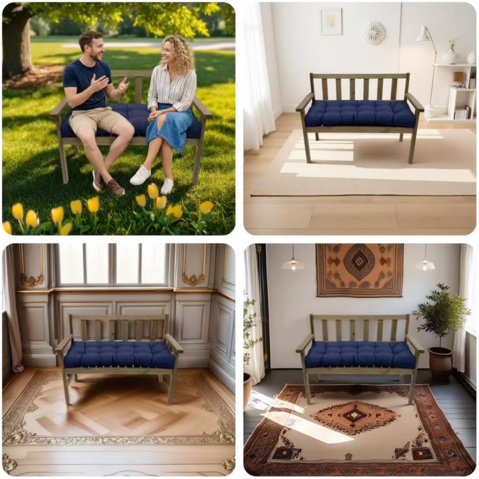 Waterproof Indoor/Outdoor Bench Cushion, Garden Loveseat Cushion, Swing Seat Cushion,Thicken Patio Bench Soft Rocking Chairs Pad for Garden Furniture Patio Loveseat Bench (Off-White, 39.3x19.6in)