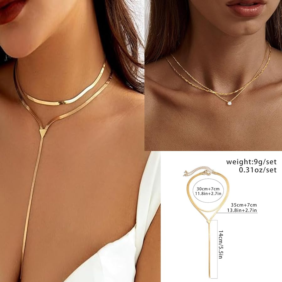 Image of Gold Jewelry Set for Women Gold Plated Chunky Layered Necklace Chain Bracelet Stackable Ring Hoop Earrings Jewelry Accessories Gifts