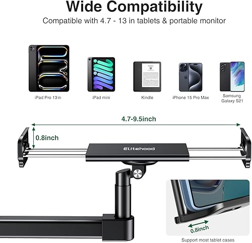 Miniatura 7 de elitehood Soporte de escritorio para iPad de brazo largo con base de montaje con ojales, soporte de aluminio resistente para tableta, soporte de