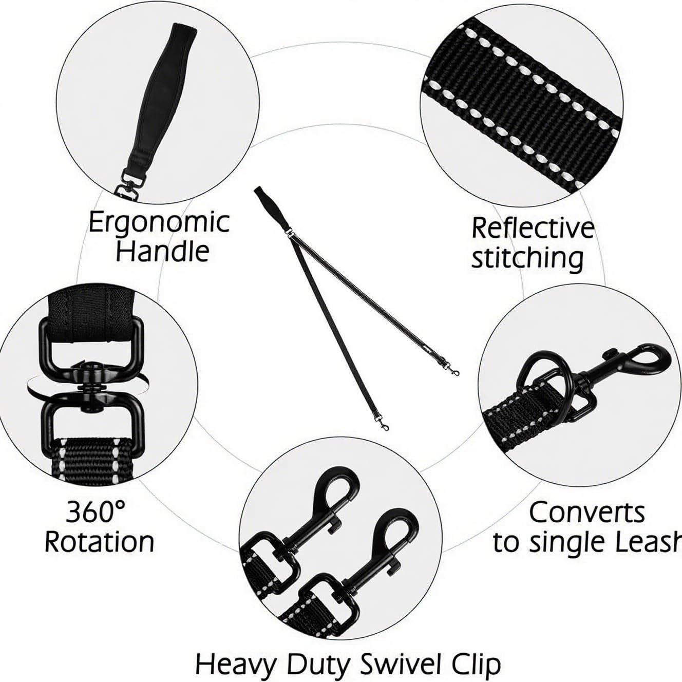 Two Point Control Dog Leash,Double Dog Lead for Walking,No Tangle Training Leashes,Works with No Pull Harnesses,Easy to Converts to Single Lead for Medium Large Dogs - Image 3