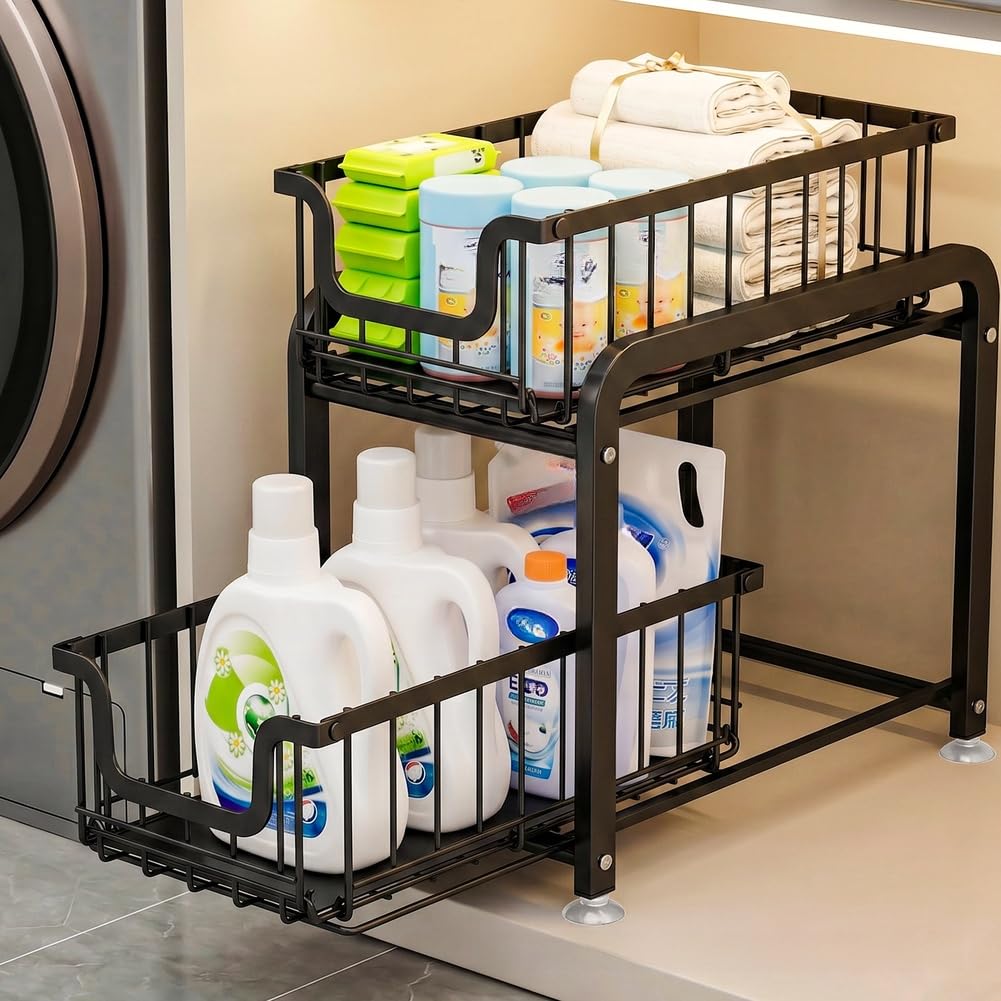 Étagère de rangement compacte pliable sous évier à 2 étages en