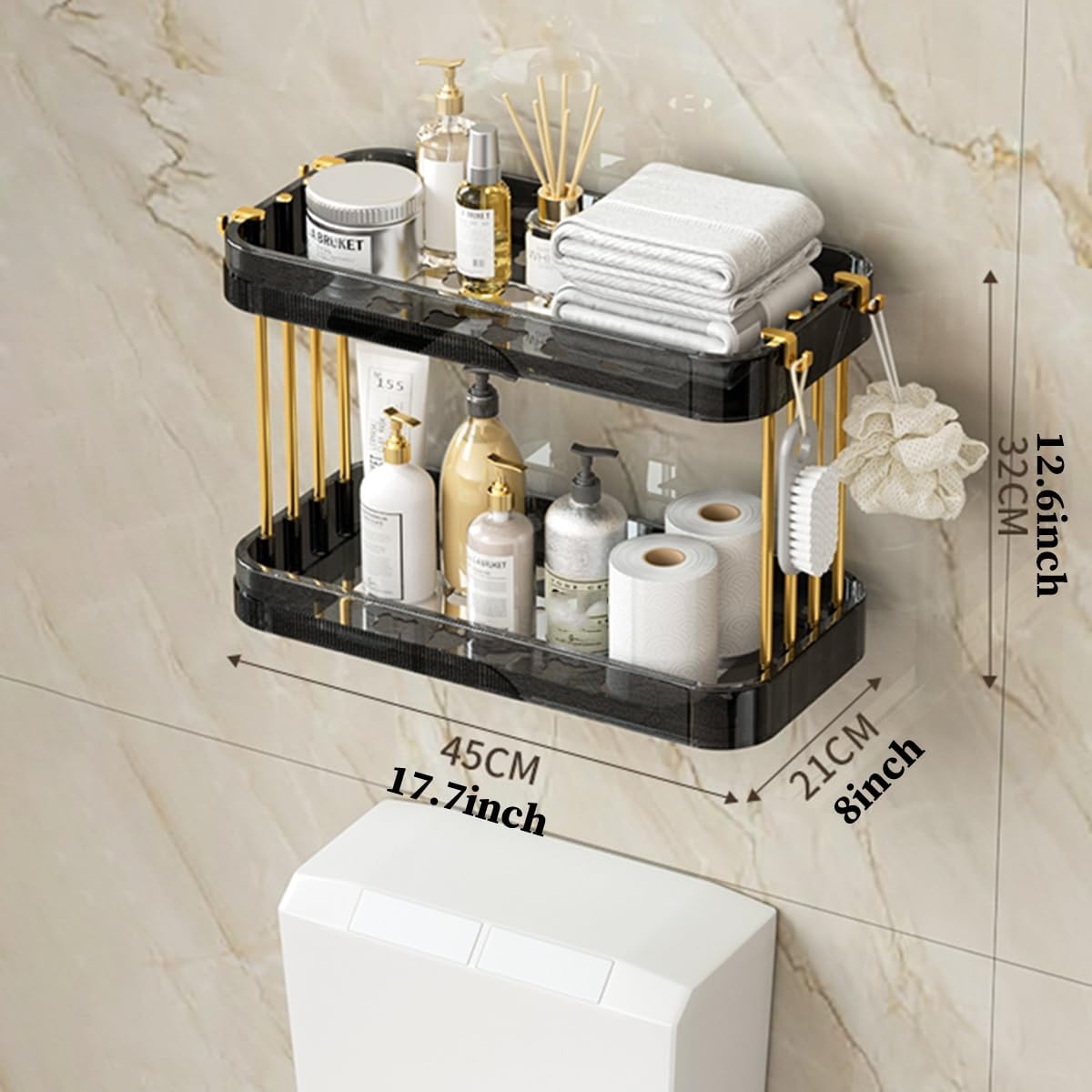 Over The Toilet Organizer, Over Toilet Storage Rack with Metal e, Above Toilet Bathroom Organizer for Space Savers, Bathroom Shelf No Drilling with Hooks (Color : /Clear, Size : 3-Tier) (/Clear
