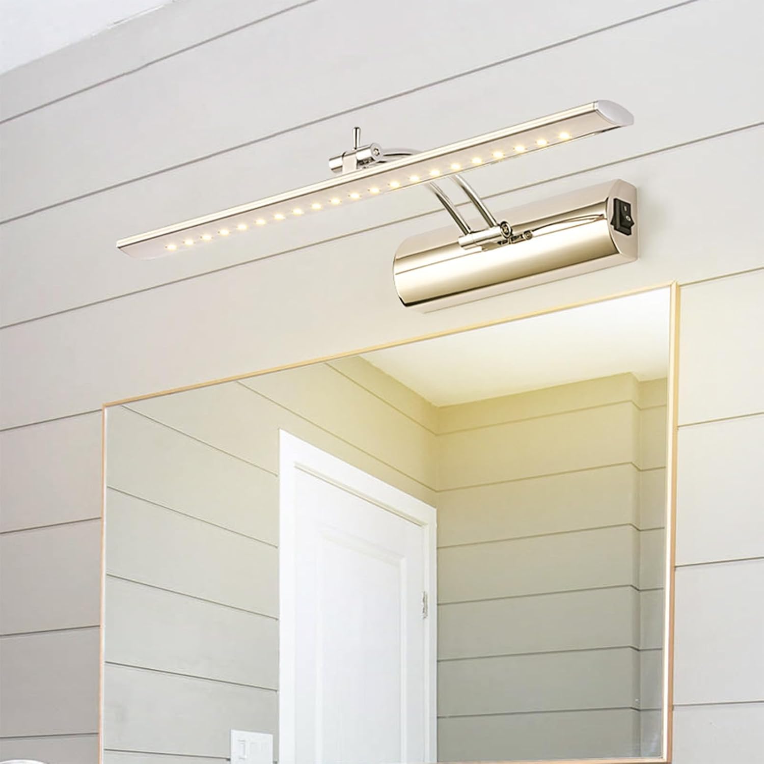 LED Bathroom Mirror Wall Lights with Switch Retractable Adjustable Angle Sconces Stainless Steel Waterproof Dressers Wall Lamps Picture Light Living Room Bedroom Makeup (Silver Warm Light,40cm)