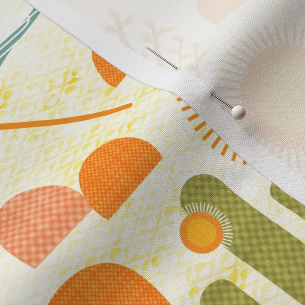 Spoonflower Fabric - Southwestern Mid Century Mod Desert Sun Cactus Rocks Mountains Printed on Petal Signature Cotton Fabric Fat Quarter - Sewing Quilting Apparel Crafts Decor