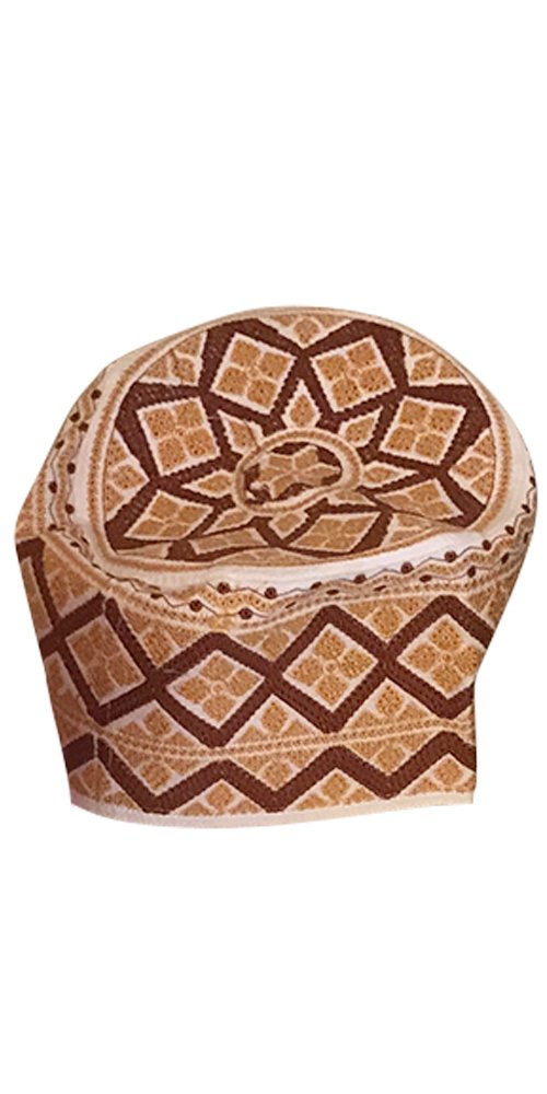 Desert Dress Men's Beige Omani Kuma Hat Talya Massar Cap Zanzibar Embroidered Pill-Box Muscat Top (Beige)