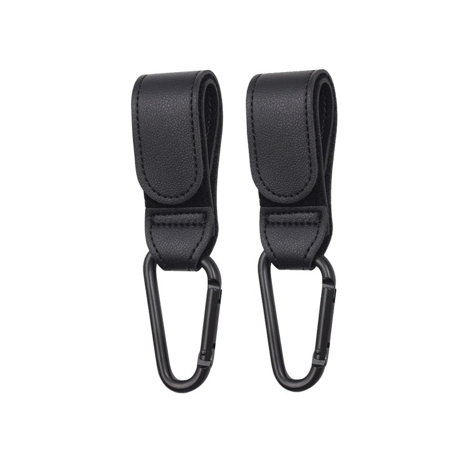 Muiltvoe 2-Pack Stroller Hooks for Bags, Diaper Bags, Strollers, Universal Leather Stroller Hooks for Strollers, Trailers, Walkers, Wheelchairs, Bicycle Trailers (Black)