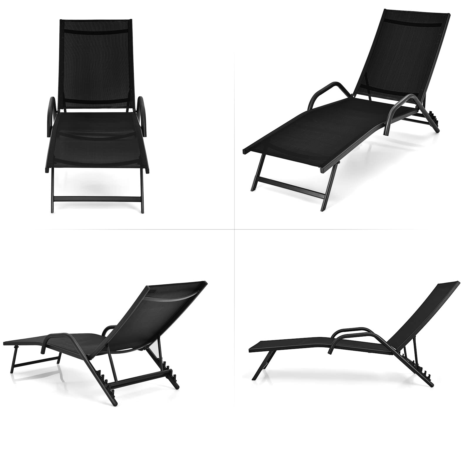 COSTWAY 2er Set Sonnenliege, Gartenliege mit 5-Fach Verstellbarer Rückenlehne, Liegestuhl bis 160 kg belastbar, Relaxliege für Garten, Balkon, Terrasse, 184,5 x 62 x 71 cm (Schwarz)