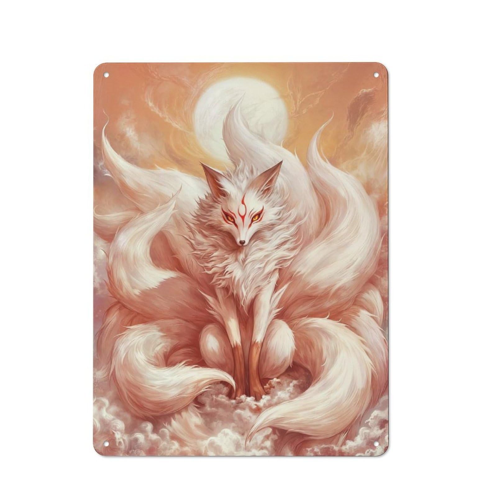 Junmoney Style-3 Nine Tailed Kitsune Cottage Style Metal Wall Decor 40X30cm, Country Metal Sign For Kitchen, Cottage, Porch Or Garden Room