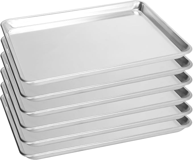 6 Pack Half Size Baking Sheet Pan, Aluminum Commercial Cookie Sheet Pan, Durable & Anti-Stick 18”x 13”