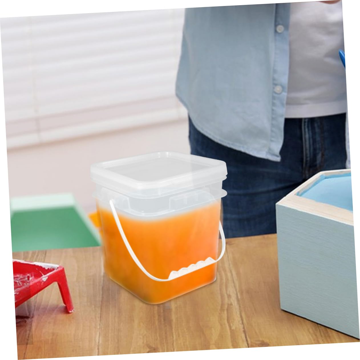 ABOOFAN 4 Piezas Bote de Pintura Balde de plástico para Pintar. Barril de plástico para Pintar. Cubo químico con Tapa Cubo de Pintura balde pequeño con asa contenedores de Pintura AbS