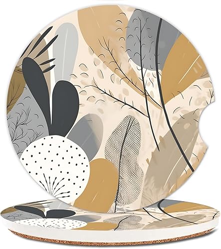 Portavasos de cerámica para mujereshombres, bonitos portavasos absorbentes para automóvil con muesca de dedo de 2.56 pulgadas, paquete de 2, plantas