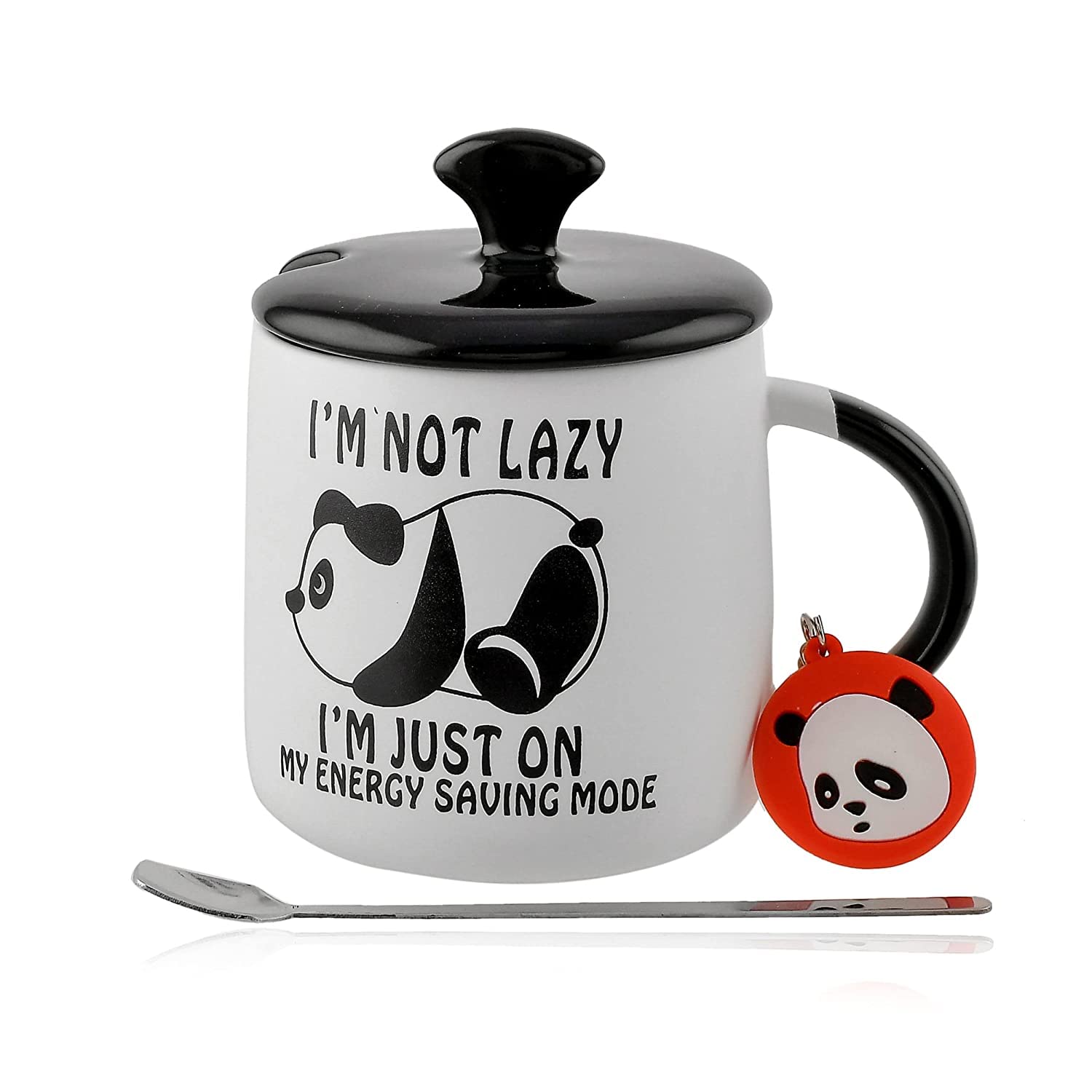 LIGHTNIING HAMMERZ Panda Mugs with Lid, Spoon, Keychain | Lazy Panda Gift for Friends, Sister | Panda Mugs for Coffee, Girls, Kids