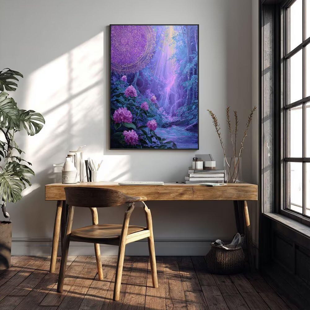 Malen Nach Zahlen Erwachsene DIY Komplettset - Hochwertige Acrylfarben & Leinwand - Entspannendes Kunsthandwerk für Anfänger & Fortgeschrittene Ideales Home Deko Purple Falls Motiv (80x100cm) C-1001