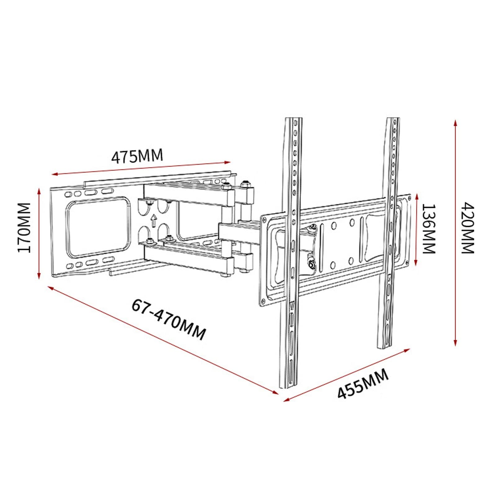 Stojak na telewizor, uchwyt ścienny, uchylny uchwyt ścienny do telewizora 26-70 cali, uchwyt ścienny do telewizora do 45 kg, 400 x 400 mm