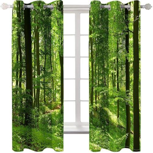 Homxi Blackout Curtains for Dining Room 2 Panel Set,2 x 84W x 108H in,Kitchen Curtains Grommet Trees Scenery Green Brown Kitchen Curtain Thermal
