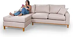 Sofá 3 Lugares Amsterdã Living Chaise Lado Direito Em Linho (Champagne)