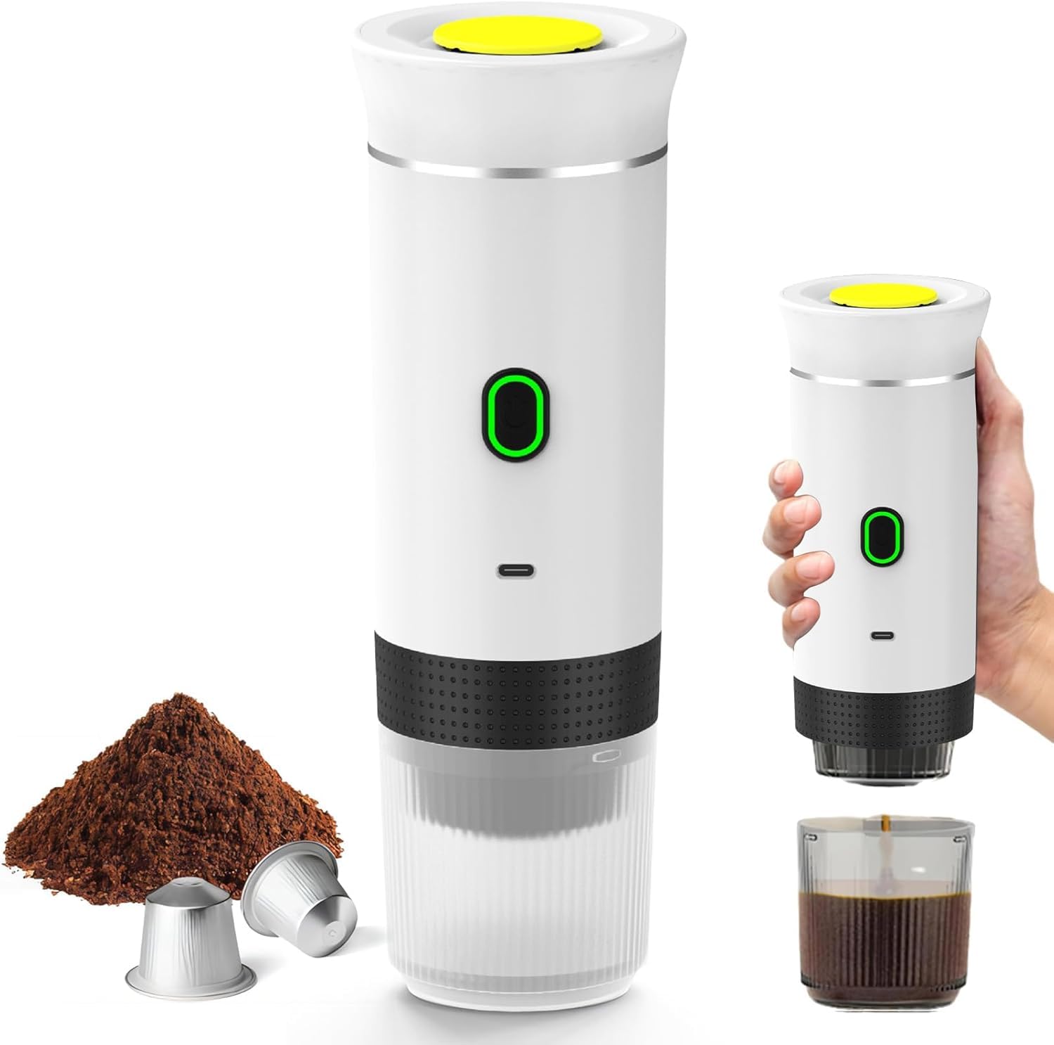 Generico 3 In 1 Macchina da Caffe Portatile, Macchina Caffè Portatile Multi Capsule, Macchina da Caffè Espresso Riscaldamento Rapido, Caffettiera Portatile Per Ufficio, Casa (Bianco)