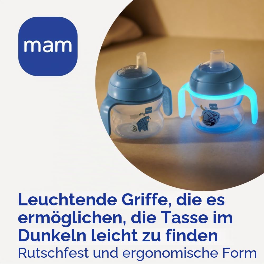 MAM Hold My Bottle, Griffe für Babyflaschen, kompatibel mit Babyflaschen, rutschfest und ergonomisch, ab 6 Monaten, Hellblau