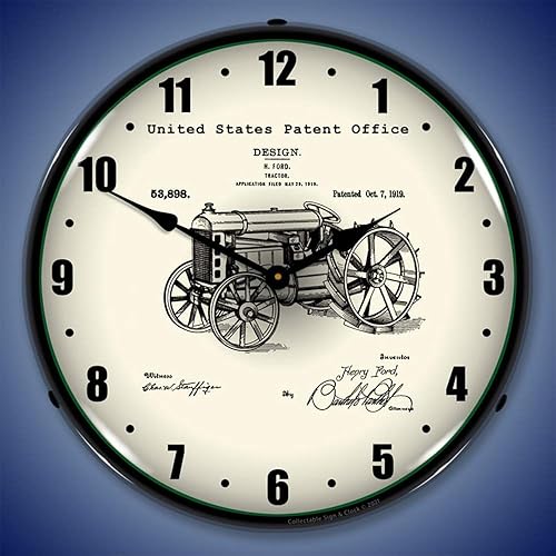 Miniatura 2 de Ford Tractor 1919 - Reloj de pared LED patentado, Retro/Vintage, iluminado, 14 pulgadas