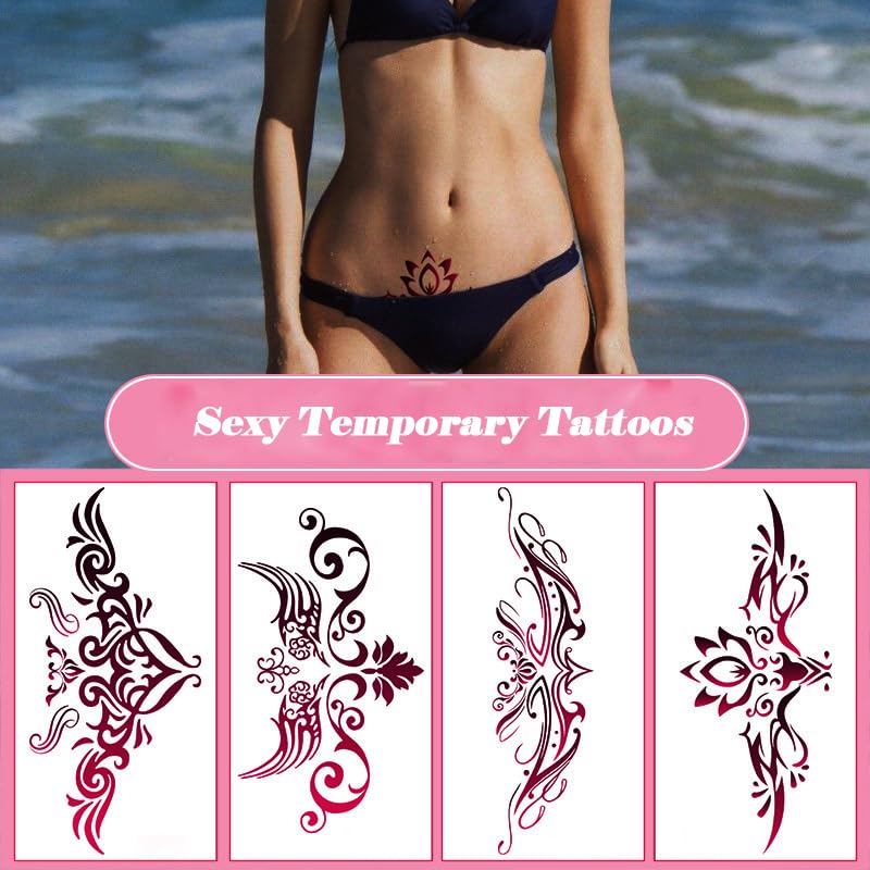 Miniatura 2 de Tatuajes temporales traviesos para mujeres, damas y niñas, 24 hojas de calcomanías temporales de tatuajes de flores, diversión para la parte