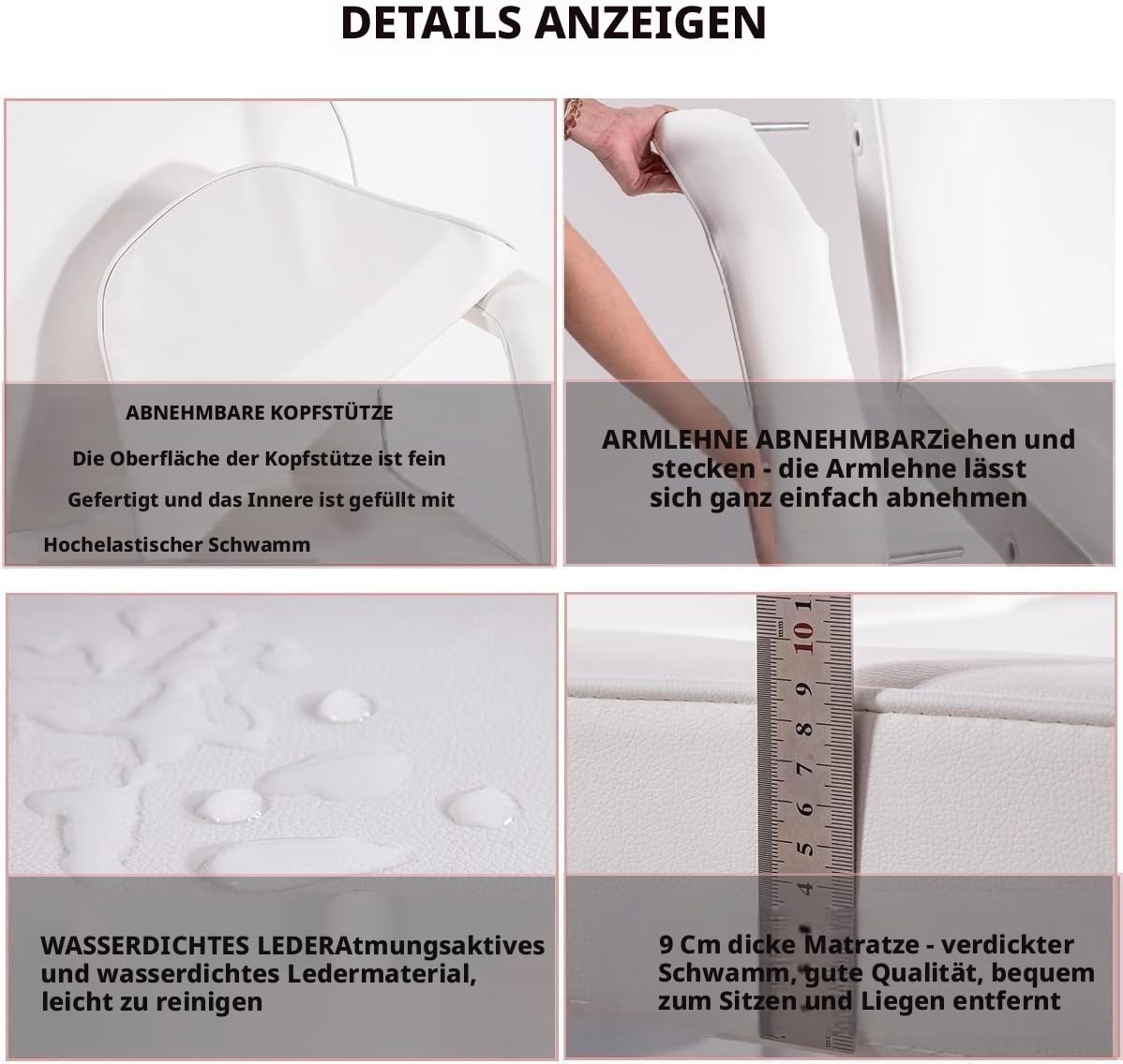 Schwarz Klappbar Massagelieg Tattooliege Kosmetikstuhl höhenverstellbare Massageliege Zubehör Removable Armrests Headrest Hocker & Bettwäsche (Schwarz)