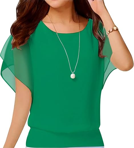 Neineiwu Women's Loose Casual Short Sleeve Chiffon Top T-Shirt Blouse