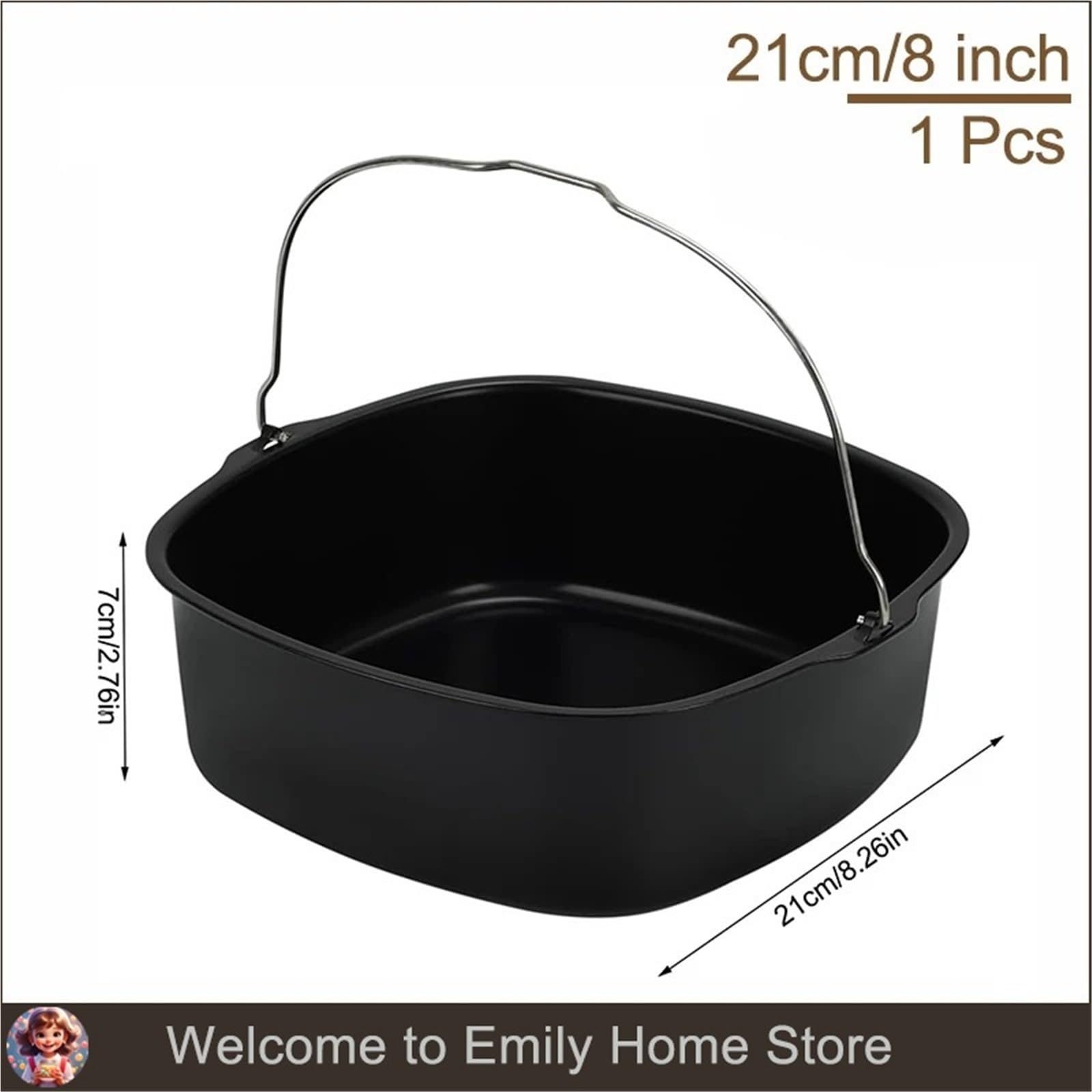 Genérico Cesta de freidora de Acero for Hornear | Antiadherente, cuadrado, for pasteles y asados, multiusos, fácil de limpiar(21cm-8inch)