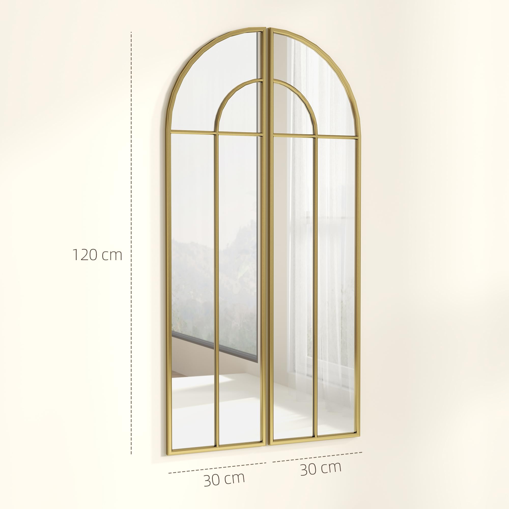 HOMCOM Espejo Decorativo de Pared Espejo de Ventana 30x120 cm Dorado