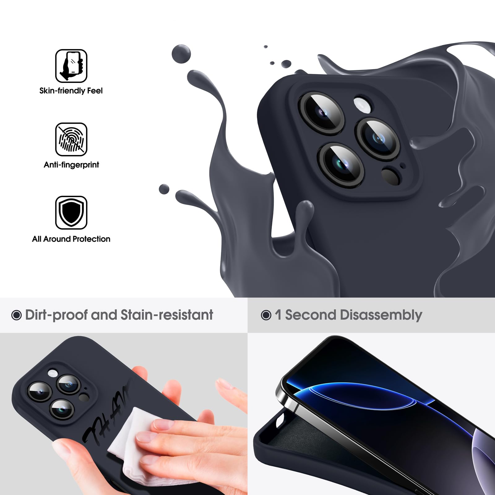 Supdeal Custodia in Silicone Liquido per iPhone 16 Pro Max, [Protezione Fotocamera] [Cover in Microfibra] [Protezione a 4 Strati], Case Ultrasottile e con Presa Comoda, 6,1 Pollice, Nero
