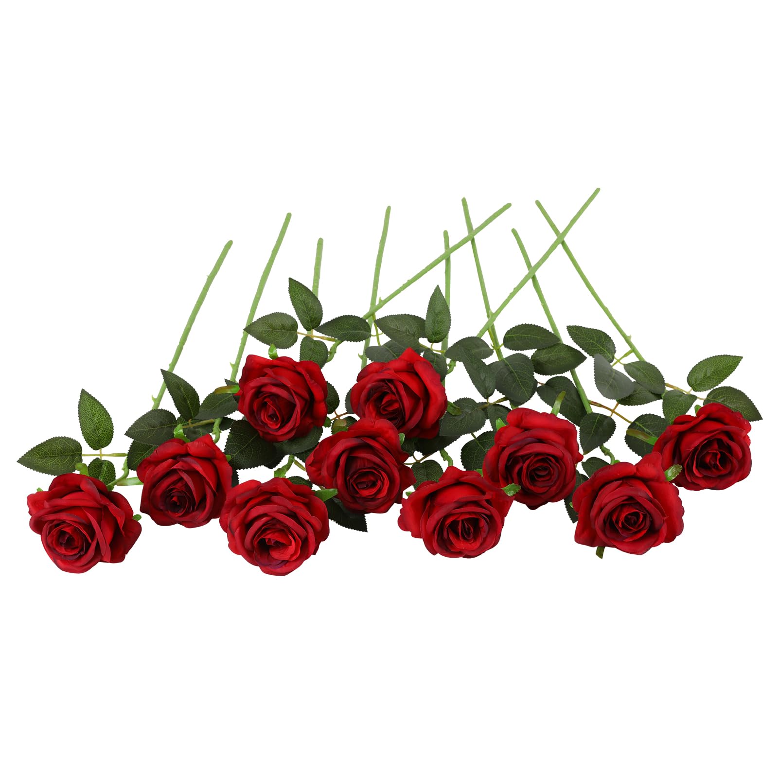 Nubry Artificial Silk Rose Flower Single Stem Lifelike Fake Rose for Wedding Bouquet Floral Arrangements Home Party Centerpiece Decoration, 10pcs (Gradient Dark Red)