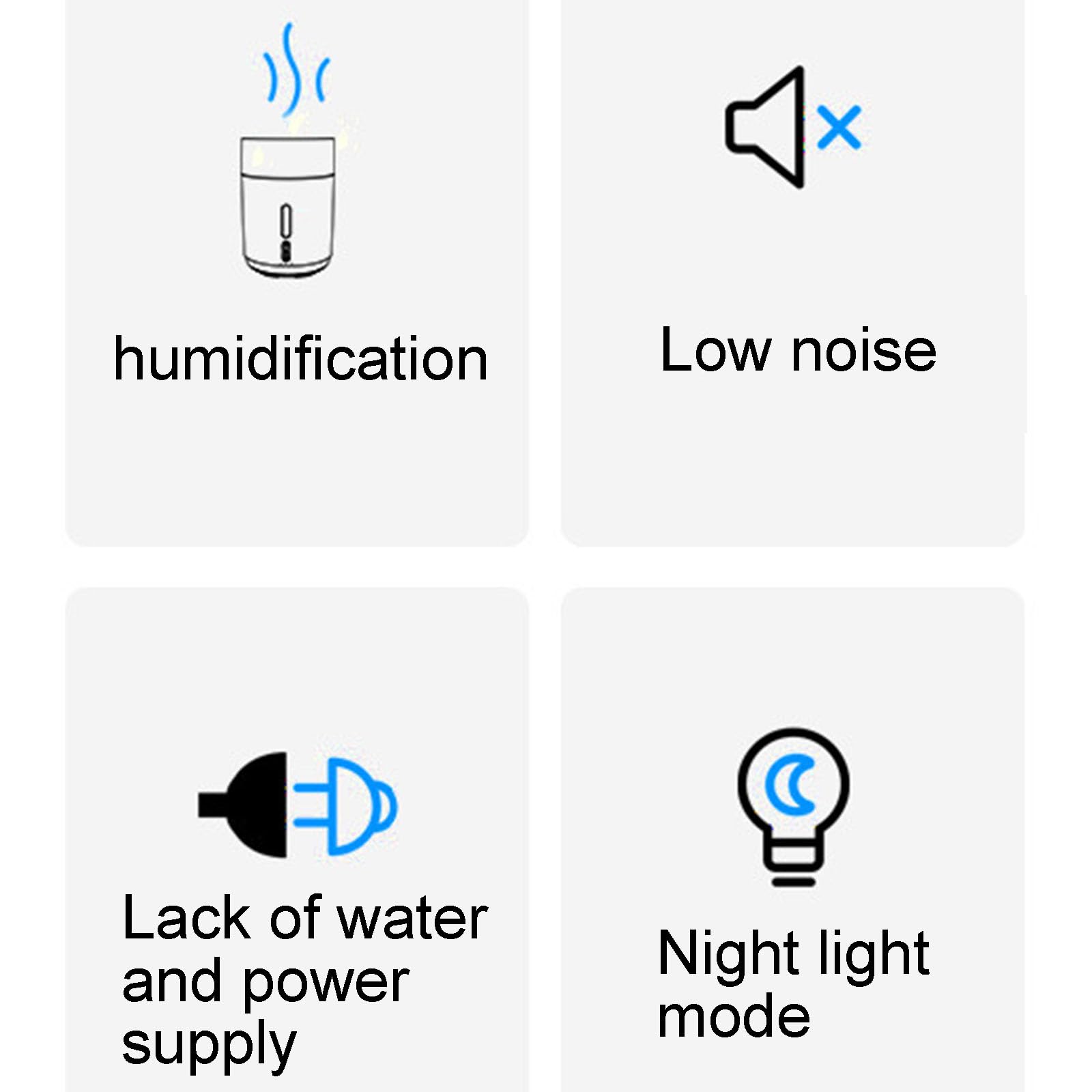 Umidificatore con doppia uscita nebbia, lampada aromatica silenziosa per interni e protezione di spegnimento automatico, per camera da letto e ufficio