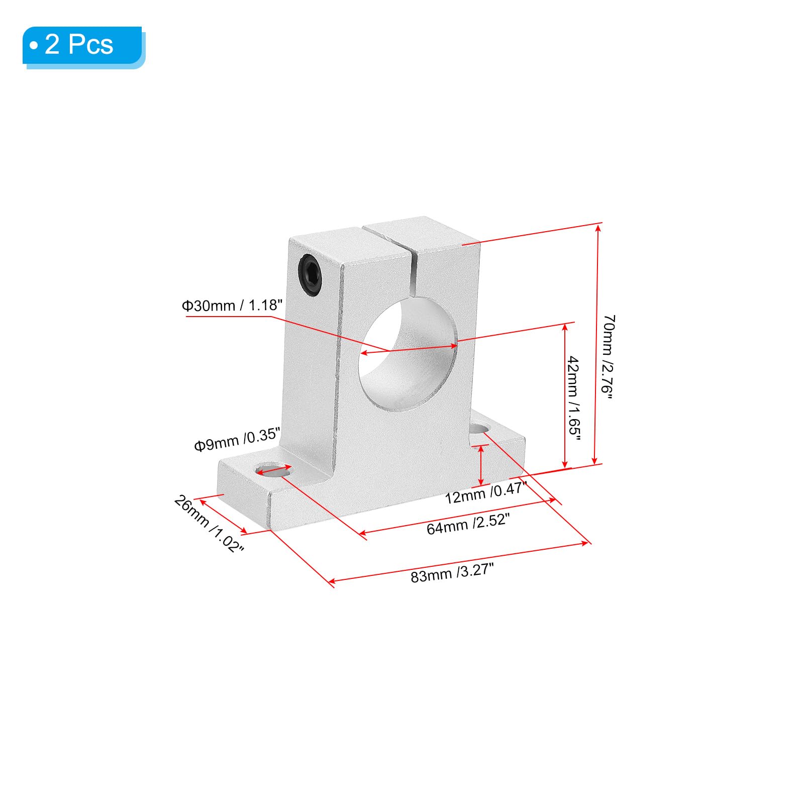 PATIKIL Support de Guidage à Serrage de Rail de Tige de Mouvement Linéaire en Aluminium Sk30, 2 Pièces pour Arbre de 30 mm de Diamètre