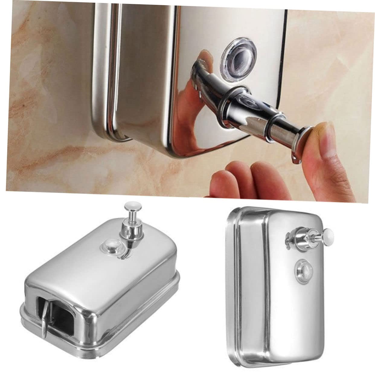 SOLUSTRE Dispensador Champú de Jabón Líquido Inoxidable Acero Loción de 500ml Bomba y Diseño Plata Resistente y Moderno para Adecuado para Baño y Cocina