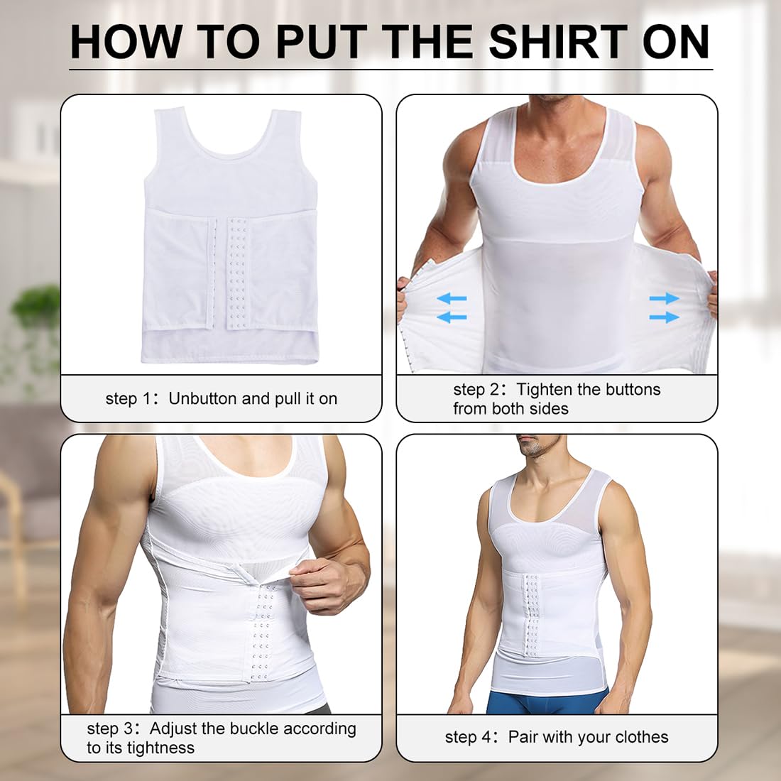 Casey Kevin Męski podkoszulek wyszczuplający brzuch, bielizna modelująca figurę, body Shaper dla mężczyzn, 3 rzędy zamknięcia