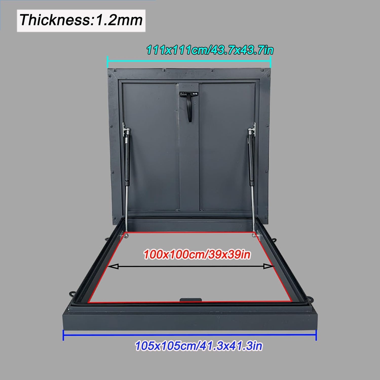 Square Access Hatch Panel with Hydraulic Support, 39x39in Galvanized Steel Roof Access Door for Easy Entry in Commercial & Residential Applications