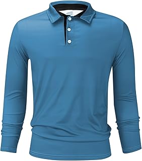 Polo de manga larga para hombre, camisas de senderismo para hombre, color liso, con botones, para golf, tenis, uso casual, protección solar UV, secado rápido, ropa deportiva ligera, ajuste regular