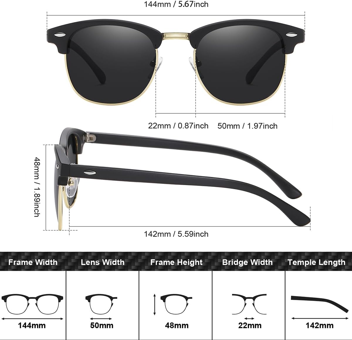 Retro Polarized Sunglasses for Men and Women Classic Semi-Rimless Frame Sun glasses UV Protection - Image 6