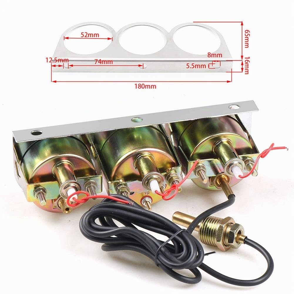 Asudaro Kit de jauge triple, 52mm 3 en 1 Kit de compteur de voiture Triple compteur de pression d'huile automatique Jauge de température de l'eau Jauge de voltmètre Instrument auxiliaire pour camion