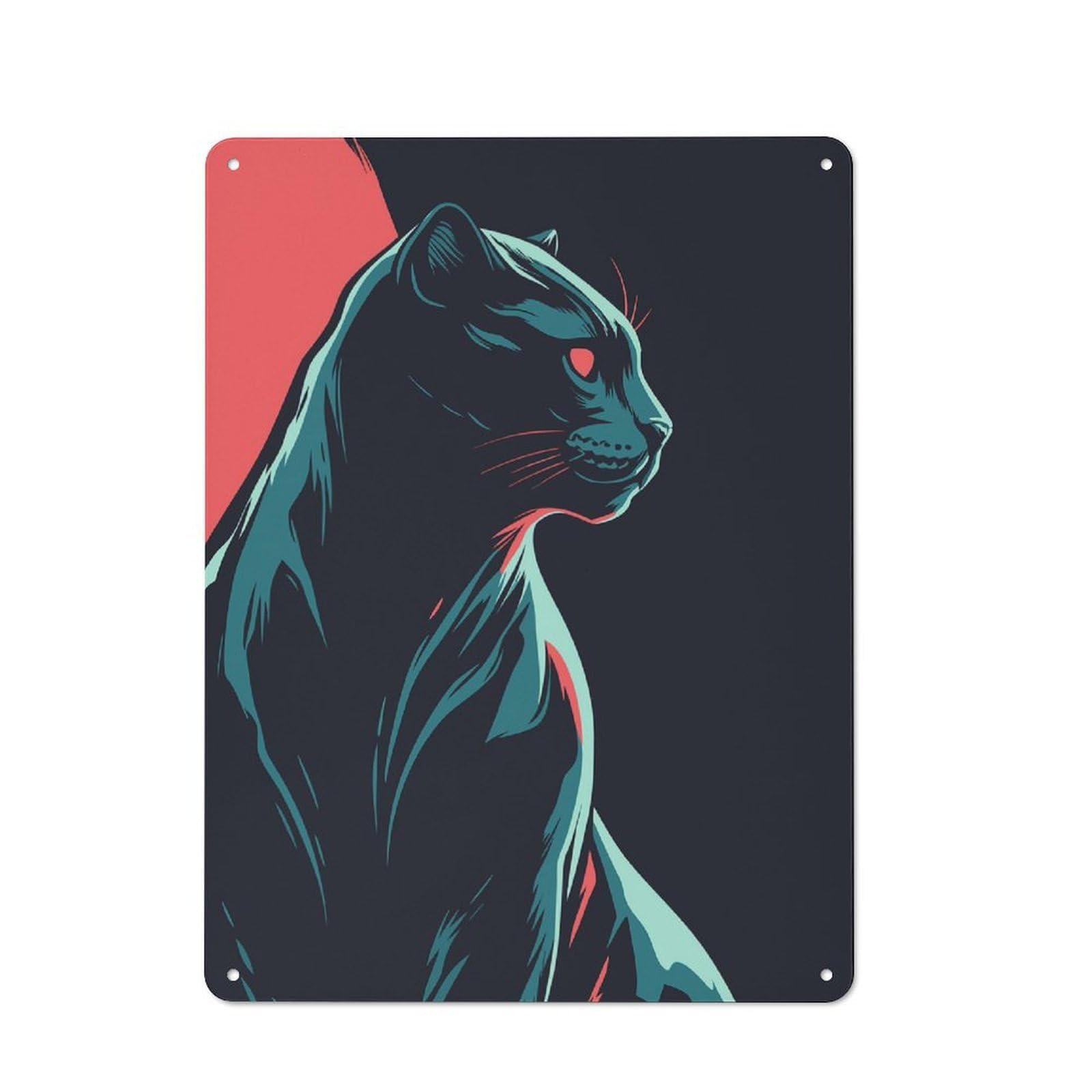 Junmoney Stylized Panther Illustration Tin Wall Plaque 40X30cm With For Kitchen Or Home Bar, Suited To Kitchen Decor Lovers