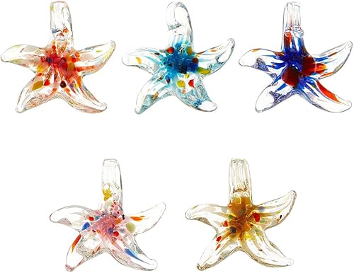 SUNNYCLUE 1 caja de 5 dijes de cristal hechos a mano con diseño de estrellas de mar, grandes y grandes, diseño de animales de mar, océano, coloridos
