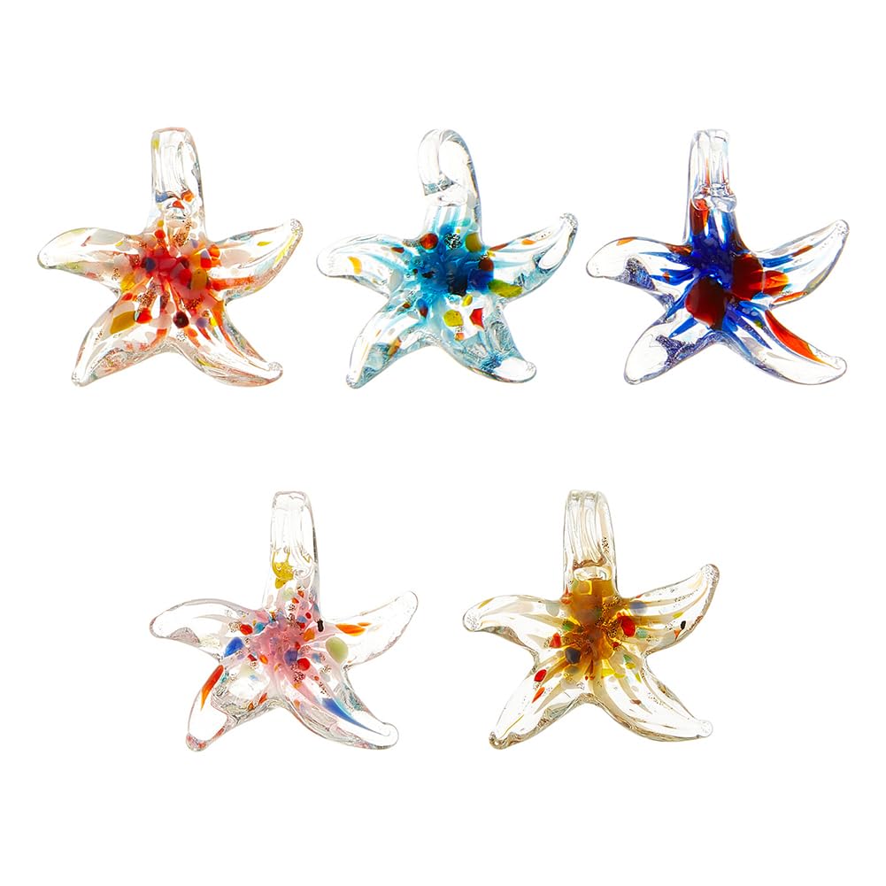 SUNNYCLUE 1 Scatola 6 Pezzi Ciondoli Murano Vetro Fatto A Mano Ciondolo Murano Grande Ciondolo Grande Stella Marina Mare Oceano Animale Ciondoli Estivi Colorati per Creazione di Gioielli Collana con C