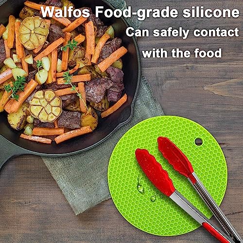 Image of Walfos Silicone Trivet Mats - 4 Heat Resistant Pot Holders, Multipurpose Non-Slip Hot Pads for Kitchen Potholders, Hot Dishers, Jar Opener, Spoon Holder, Food Grade Silicone & BPA Free (Green)